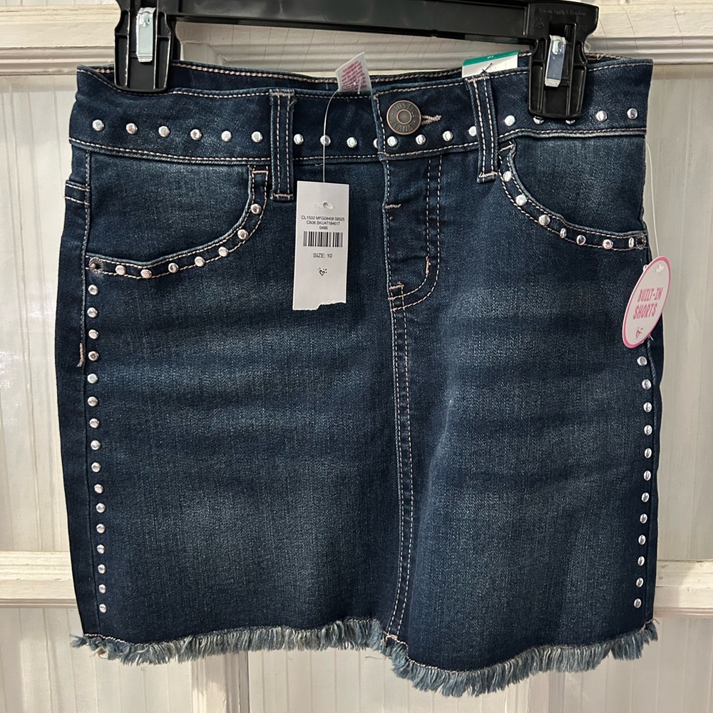Justice Blue Denim Skirt with Silver Accents